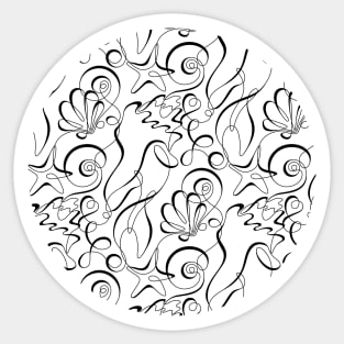 Noncolored curly continuous line seashells design Sticker